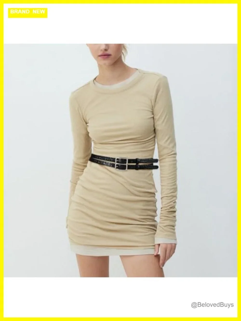 Faux Leather Double Buckle Belt for Women with Embossed Texture